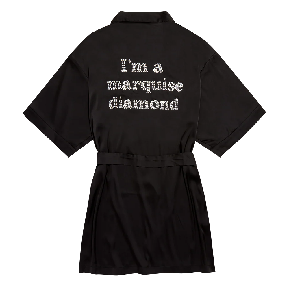 Marquise Diamond Black Satin Robe