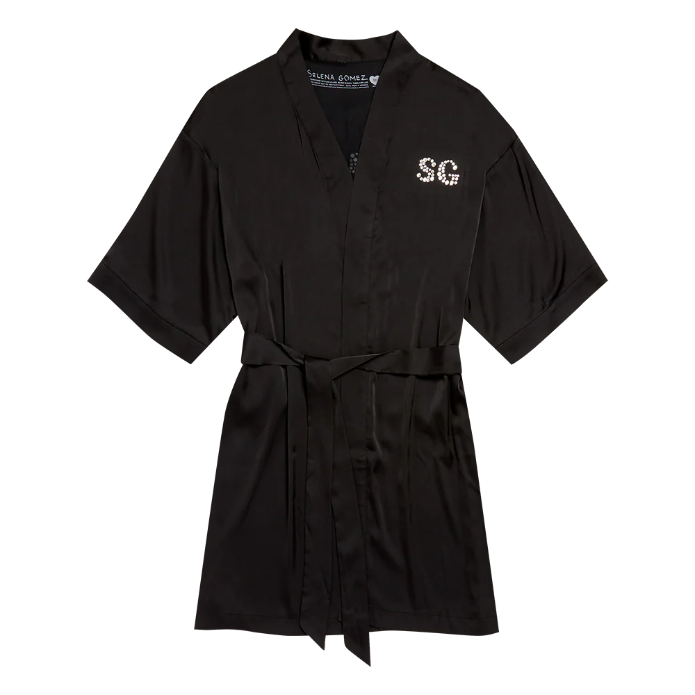 Marquise Diamond Black Satin Robe